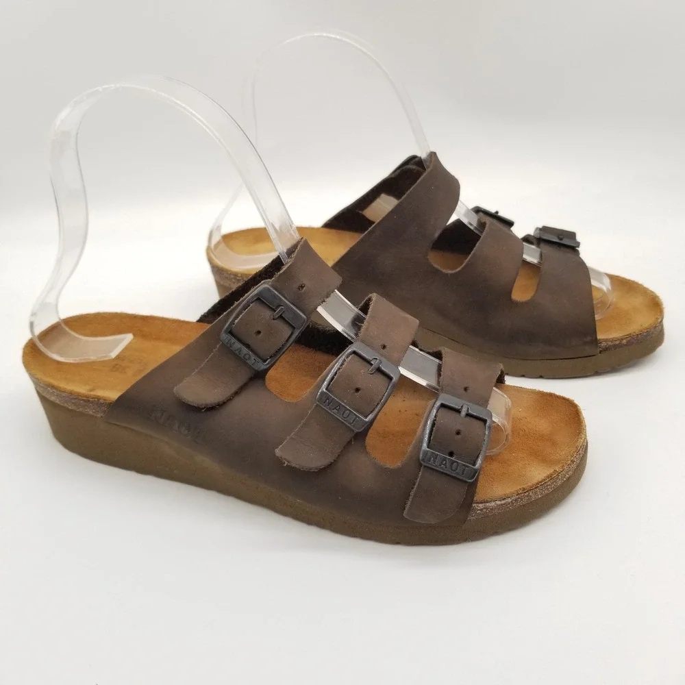 Naot Women Mikael Slide Strappy Sandals Sz‎ W 7 Narrow Strappy Flat Comfort